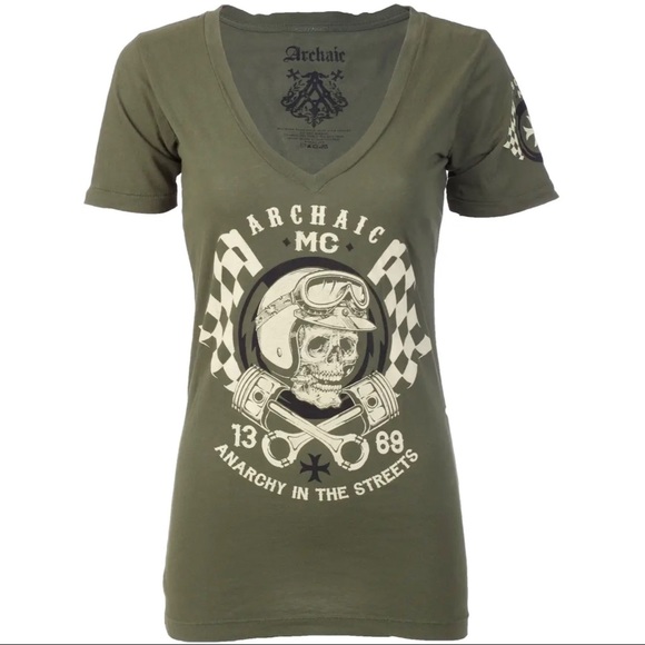 Archaic by Affliction Women's T-shirt Hot Piston Biker Tattoo - Picture 2 of 9